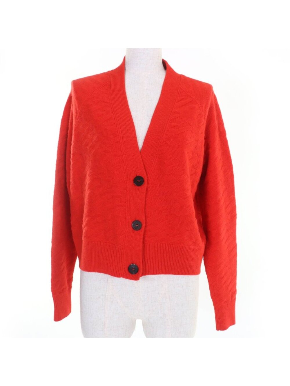 Hermes Wool 100% H Motif Sellier Buttons Long Sleeve Knit Cardigan Red 36